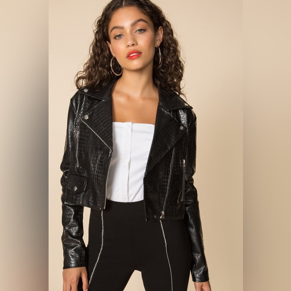 superdown x Revolve Colette Cropped Moto Jacket in Black